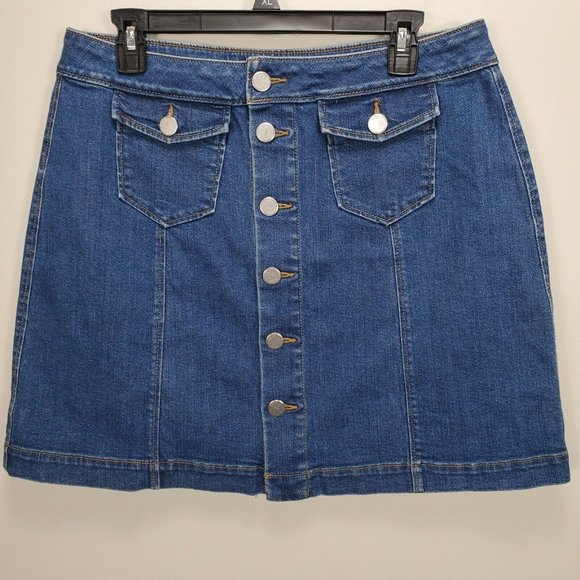 Ann Taylor LOFT Denim Skirt Women's Size 10 Blue Jean Button Front A Line Mini - Picture 3 of 9